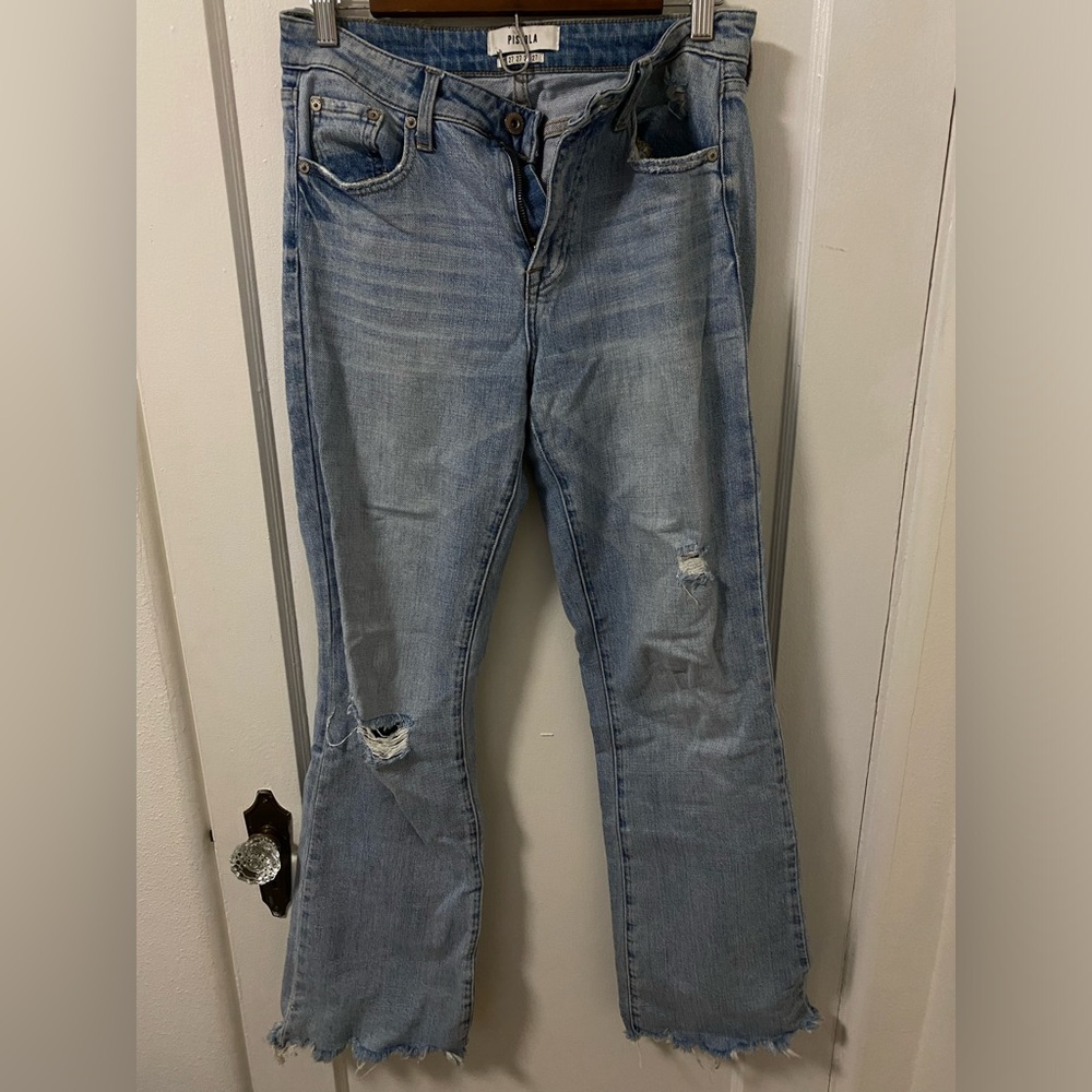 Pistola light wash flare distressed jeans 27